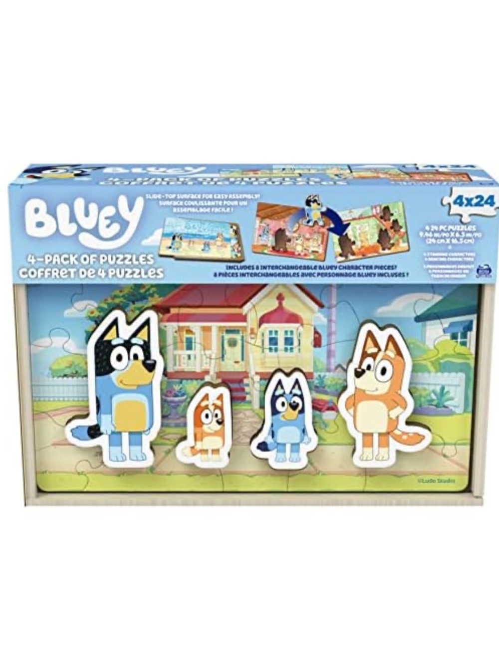 Bluey 4-Pack Wooden Puzzle Set with Interchangeable Characters - NEW